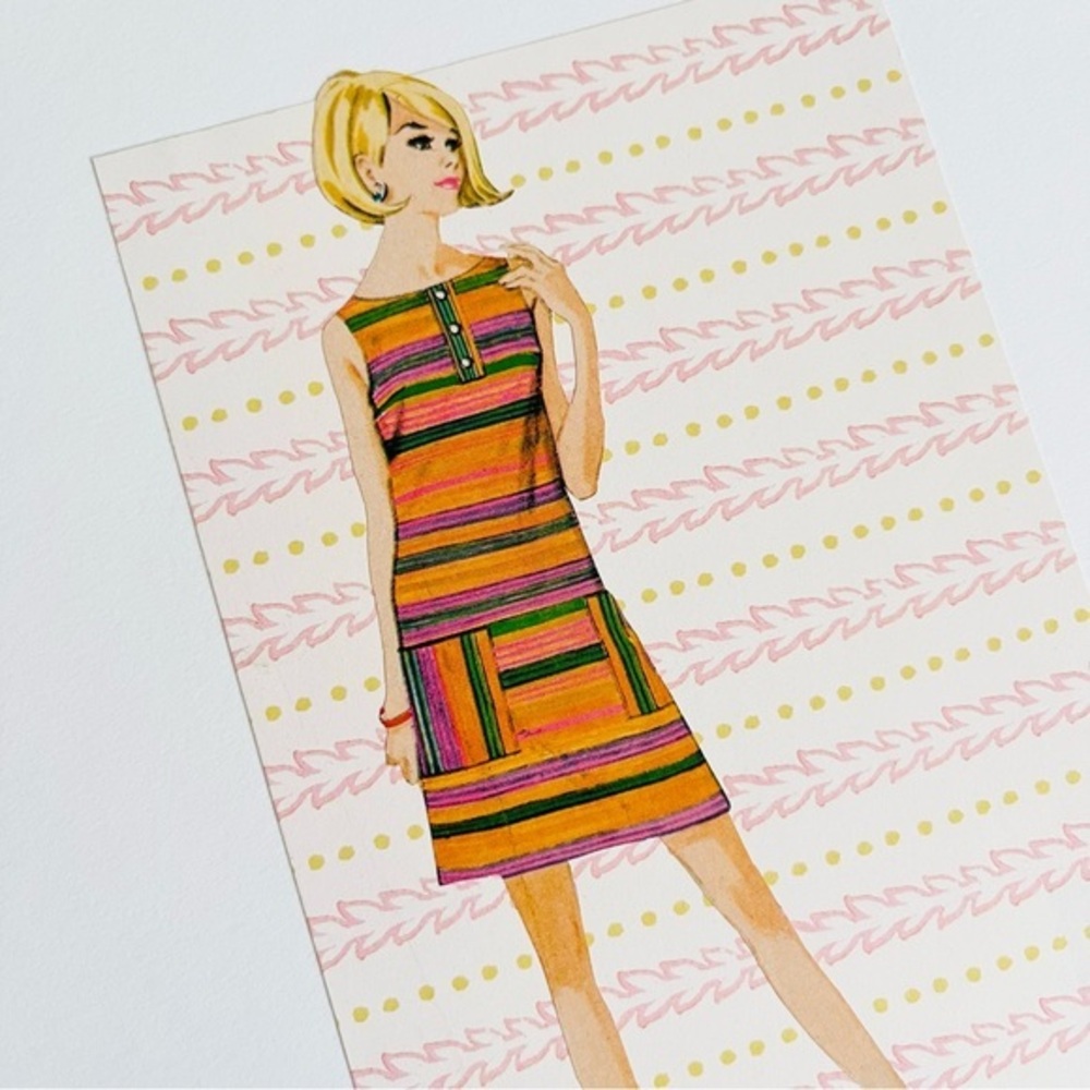 Vintage MCM Sewing Pattern Book Original 8x10 Collage Stripe Shift + Swing Bob